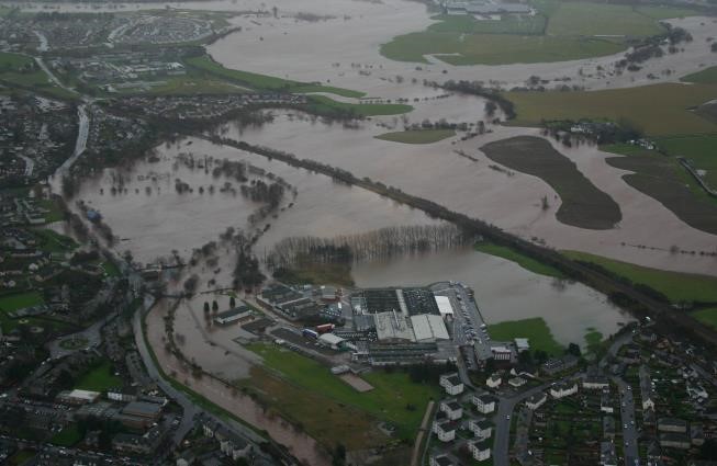 Aerial photo showing the extent of flooding in Bridge of Allan