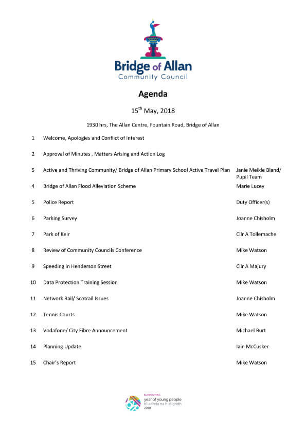 May Community Council Meeting Agenda Bridge Of Allan Community Council May Community Council Meeting Agenda Bridge Of Allan Community Council